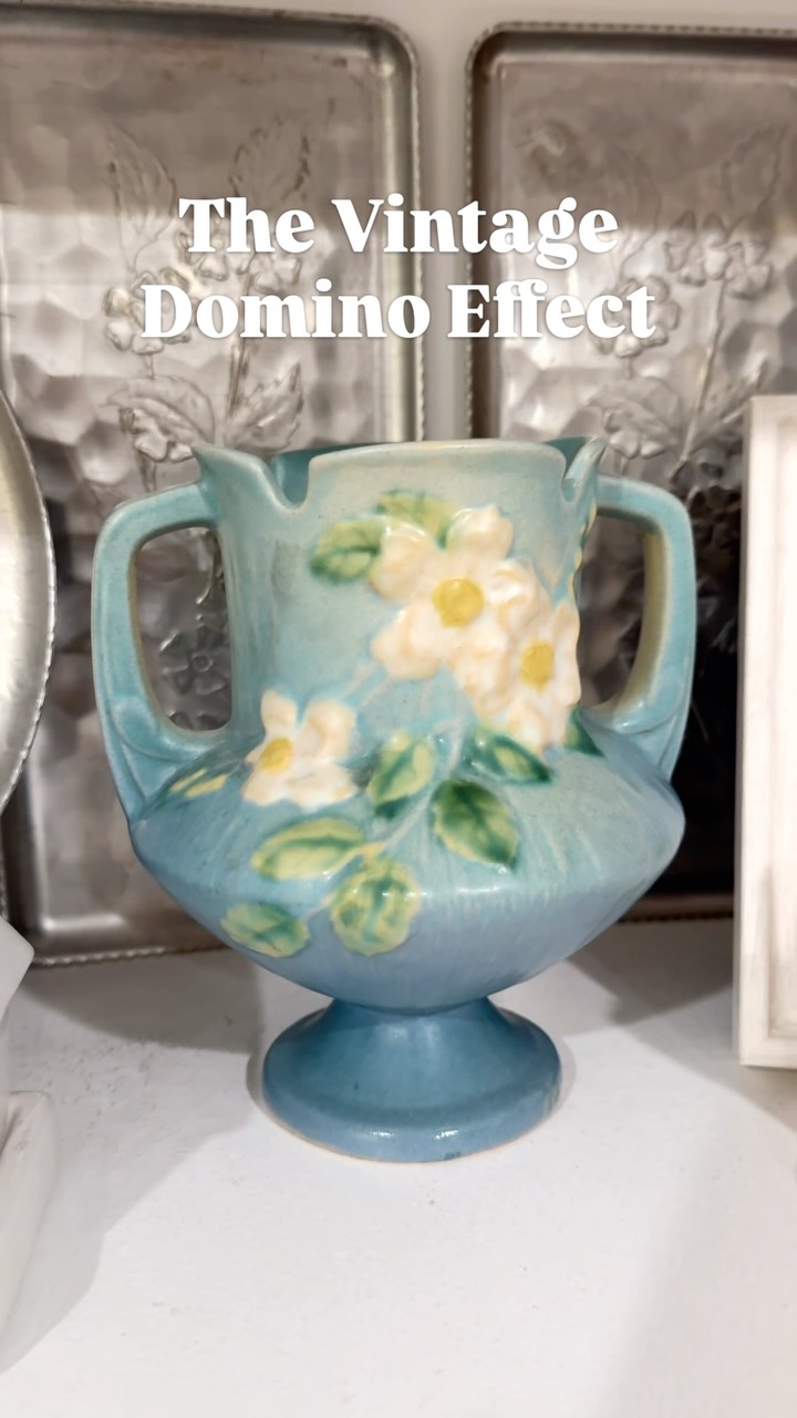 I never set out to build a collection, but somehow I always fall for what I call the Vintage Domino Effect. 😉 Roseville is just one of the vintage USA pottery makers I collect, and I love finding pieces that work together without being a matching set. In this collection, the different floral patterns and forms come together through a shared color palette, giving it a curated feel.

This collection features four classic Roseville florals:

Water Lily (1943) — I found it at the Hull Pottery Association National Show

Iris (1939) — found at the Urbana Antique Show & Flea Market

White Rose (1940) — found while antiquing in the Zanesville, Ohio area

Clematis (1944) — found on a road trip through North Carolina

Which pattern is your favorite? And tell me I’m not the only one who’s fallen for the Vintage Domino Effect.

#vintageusapottery #rosevillepottery #vintagedominoeffect #usapottery